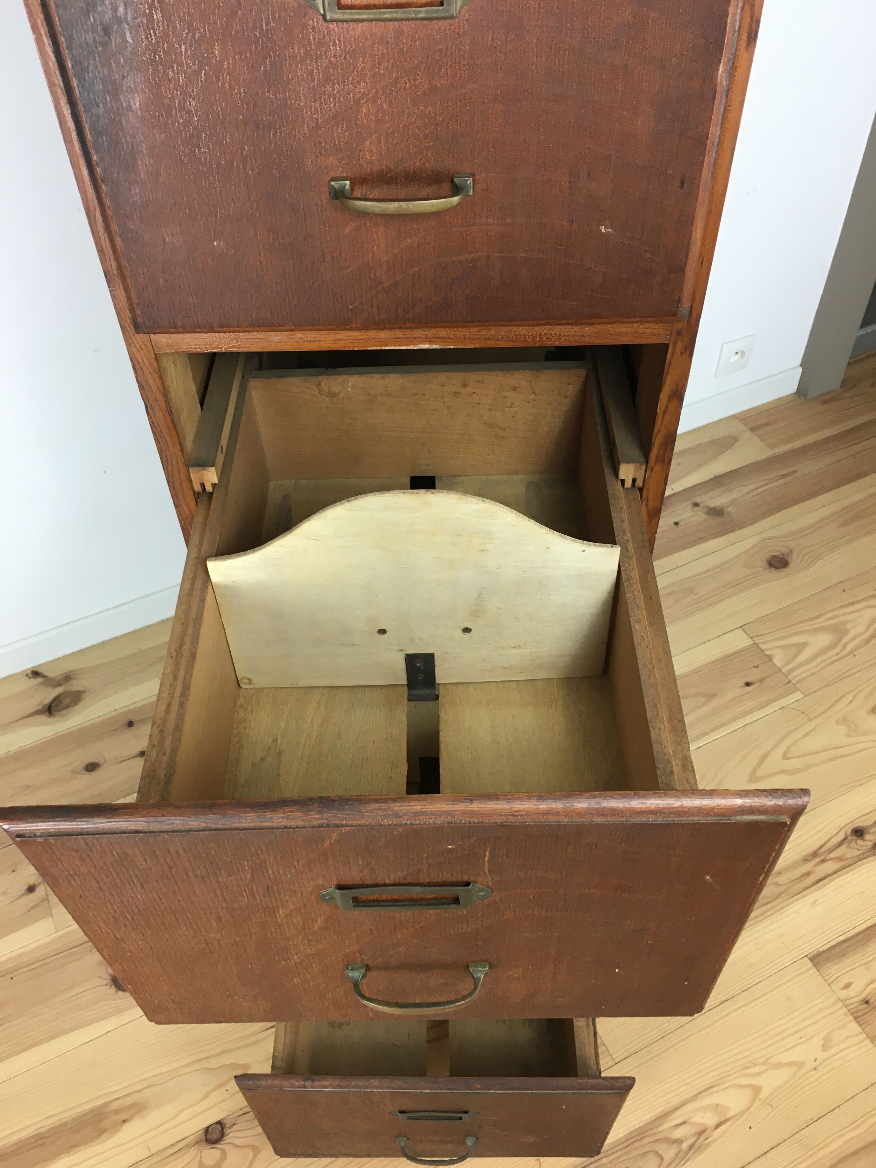 Meuble classeur 4 tiroirs en bois de chêne
