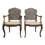 Pair of Louis XV style armchairs in canework