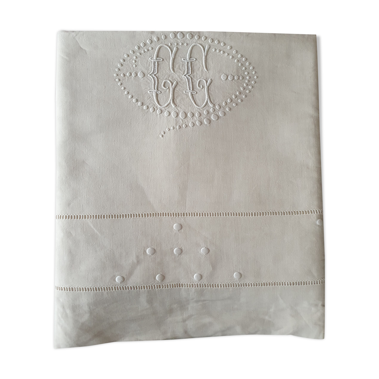 Ancient sheet in hand embroidered mixed-race