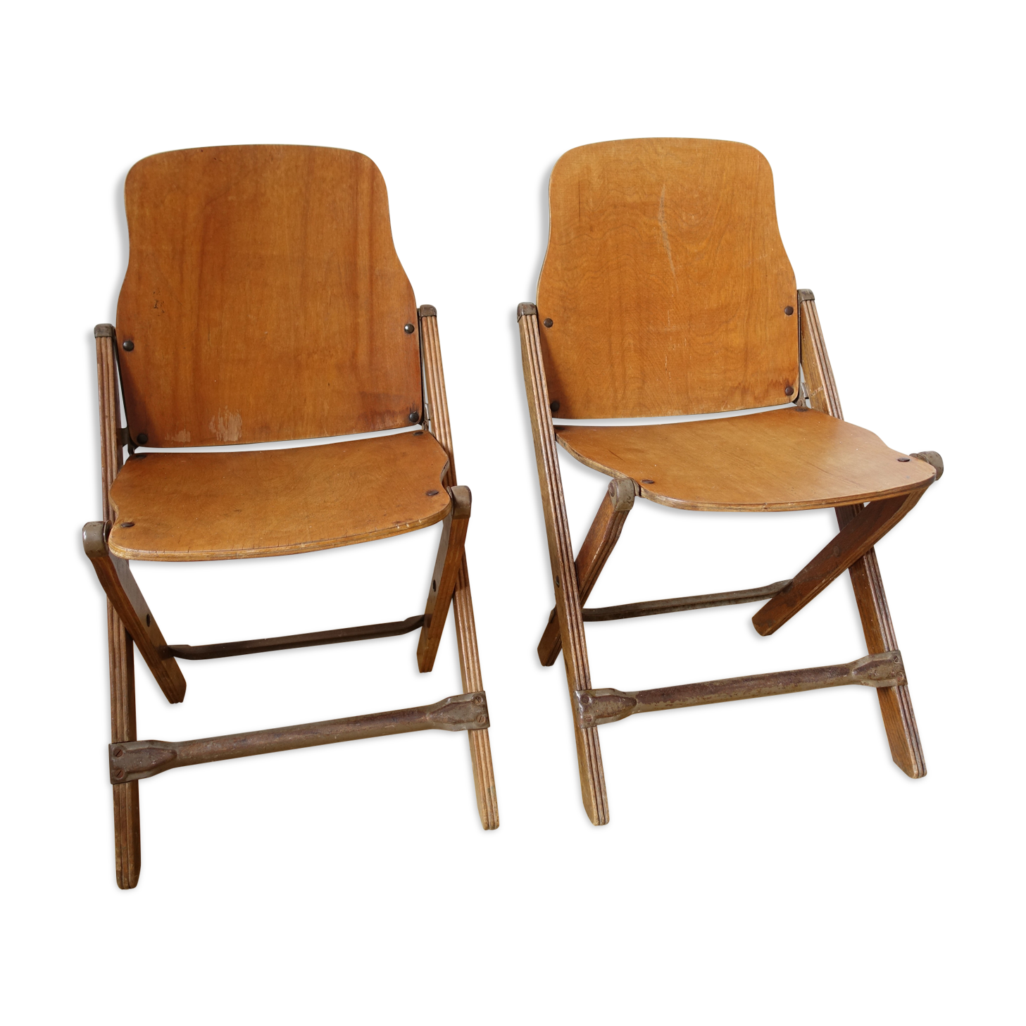 Paire de chaises pliantes en bois pliantes US ARMY seconde guerre mondiale