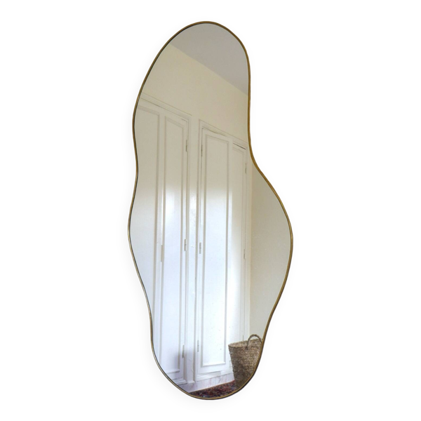 Grand Miroir Organique Abstrait en Laiton Fait Main