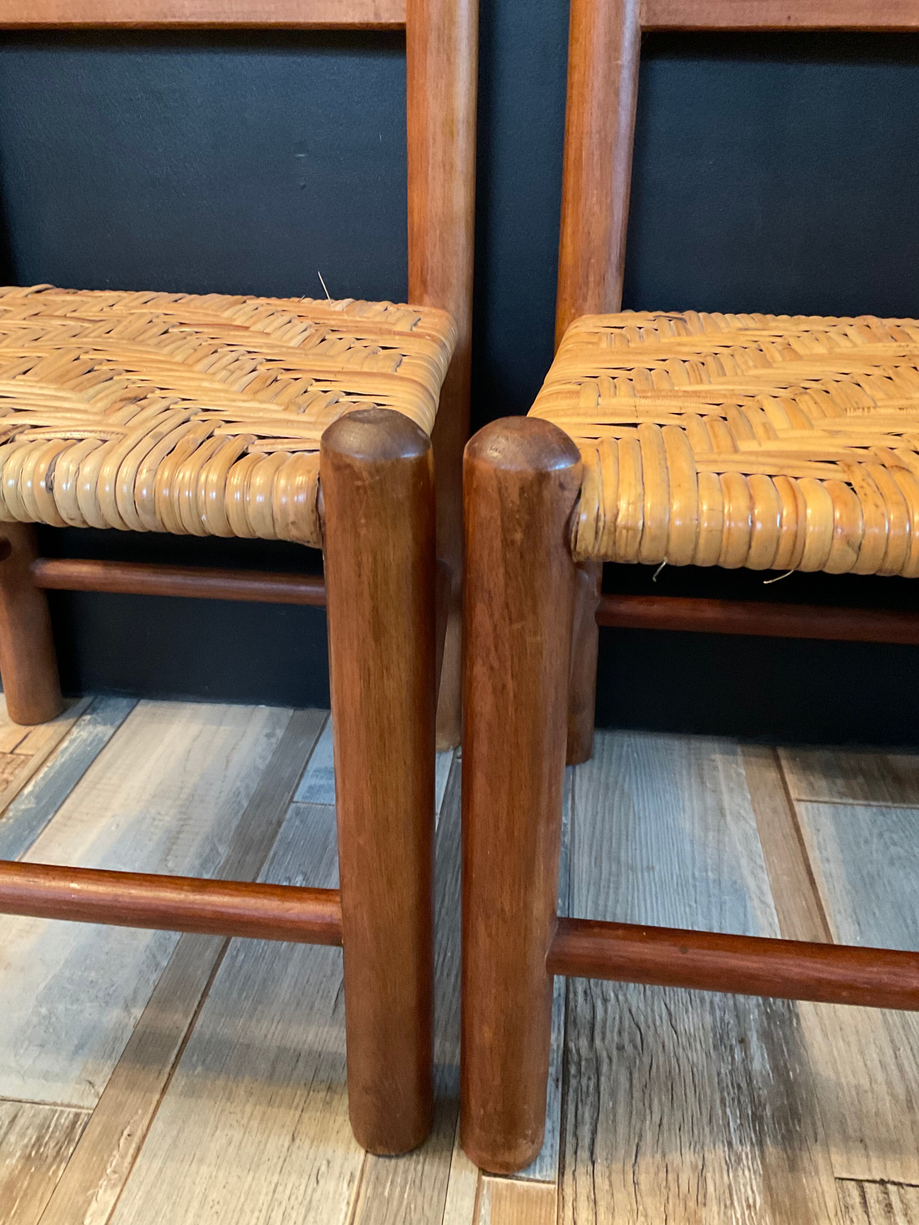 Paire de chaises enfant vintage en bois et rotin