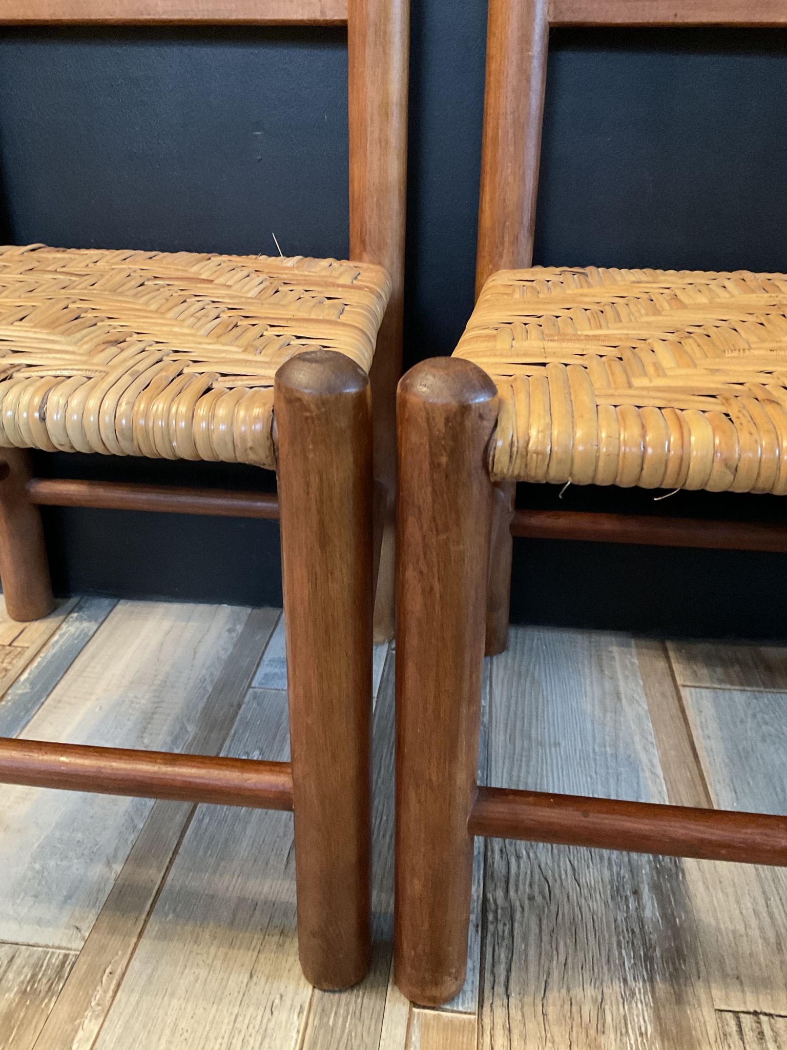 Pair of vintage children's chairs in wood and rattan