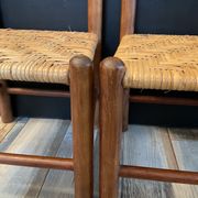 Pair of vintage children's chairs in wood and rattan