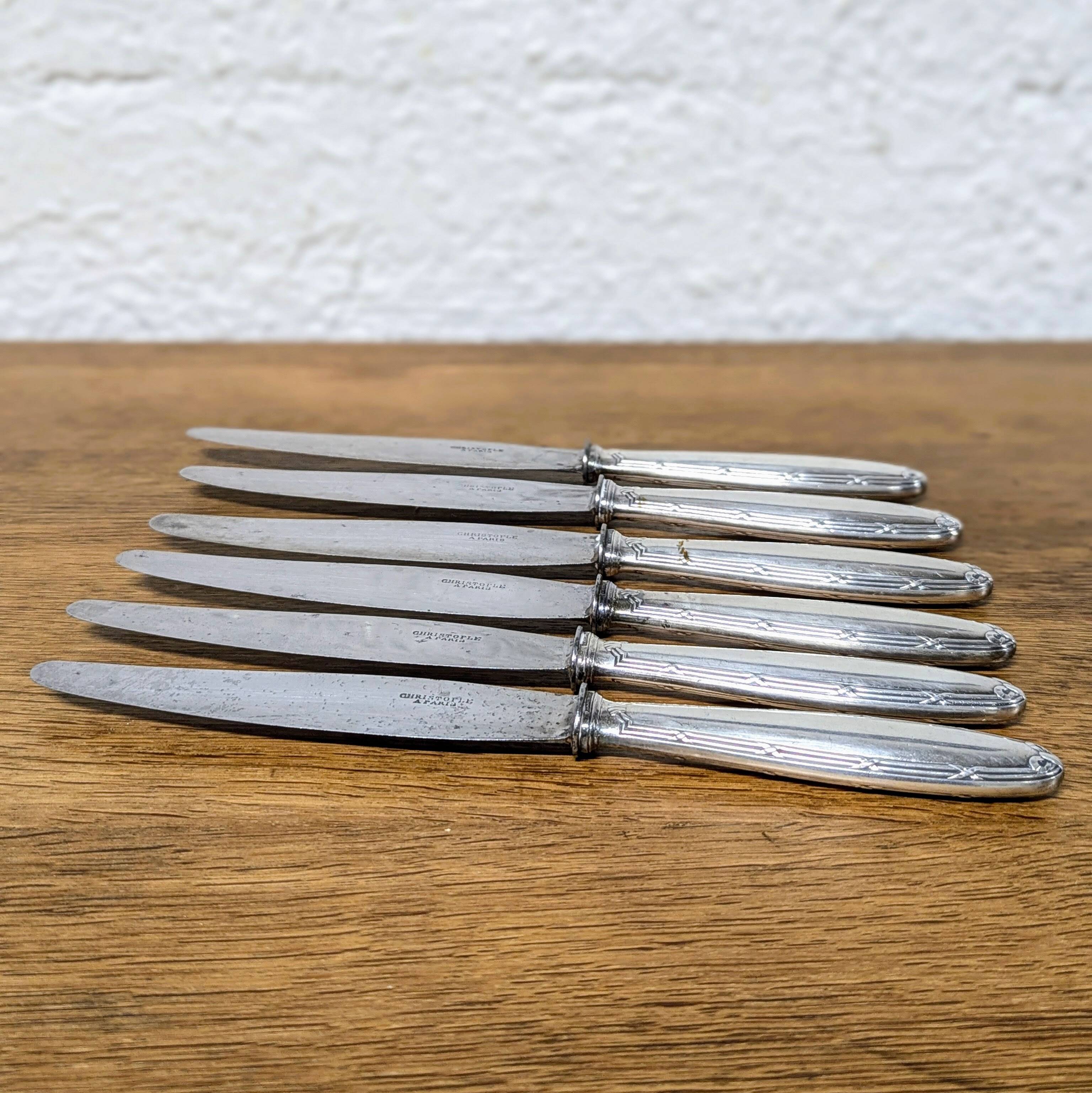 6 Christofle silver-plated metal knives