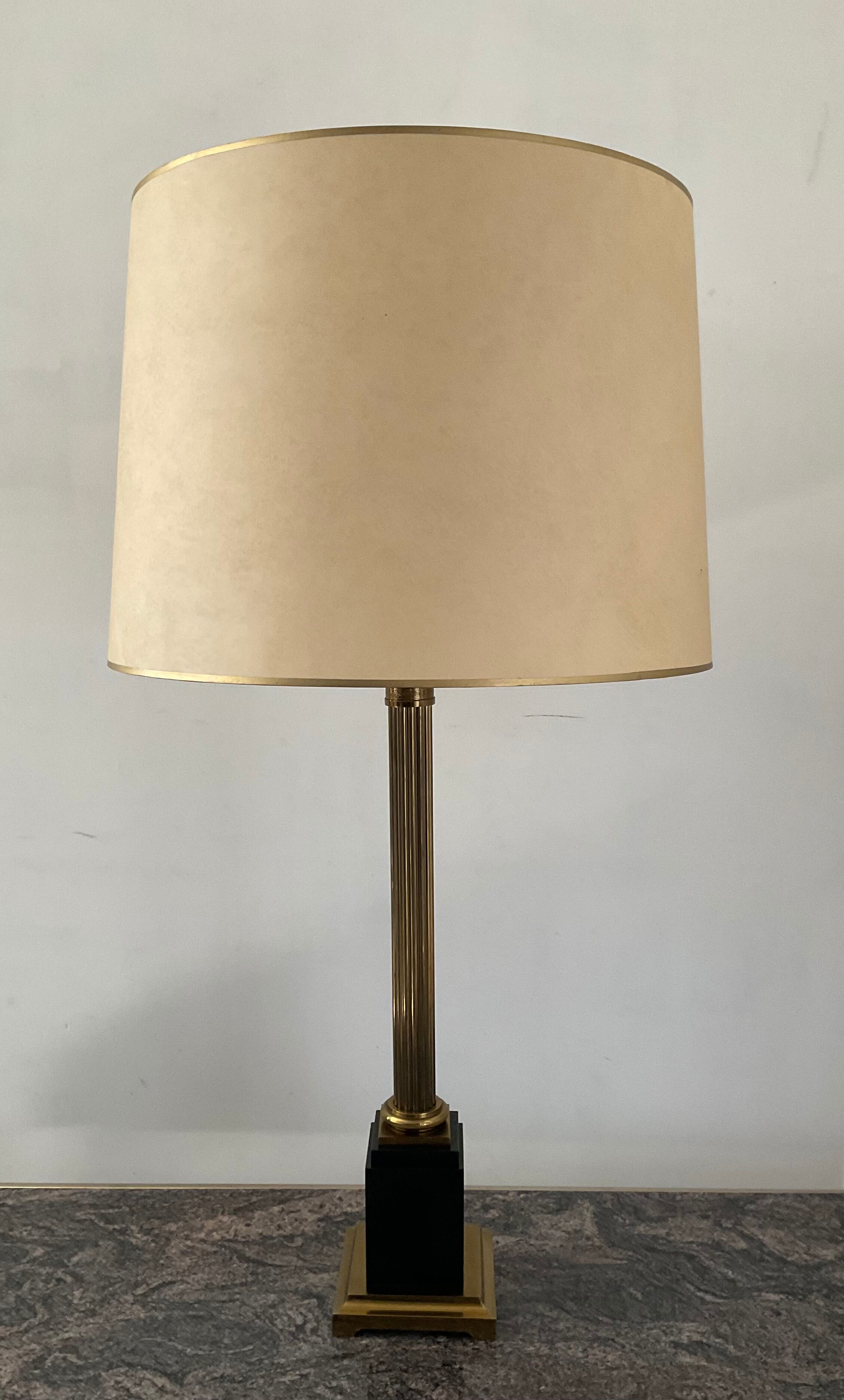 Empire style column lamp in bronze, opaline and marble