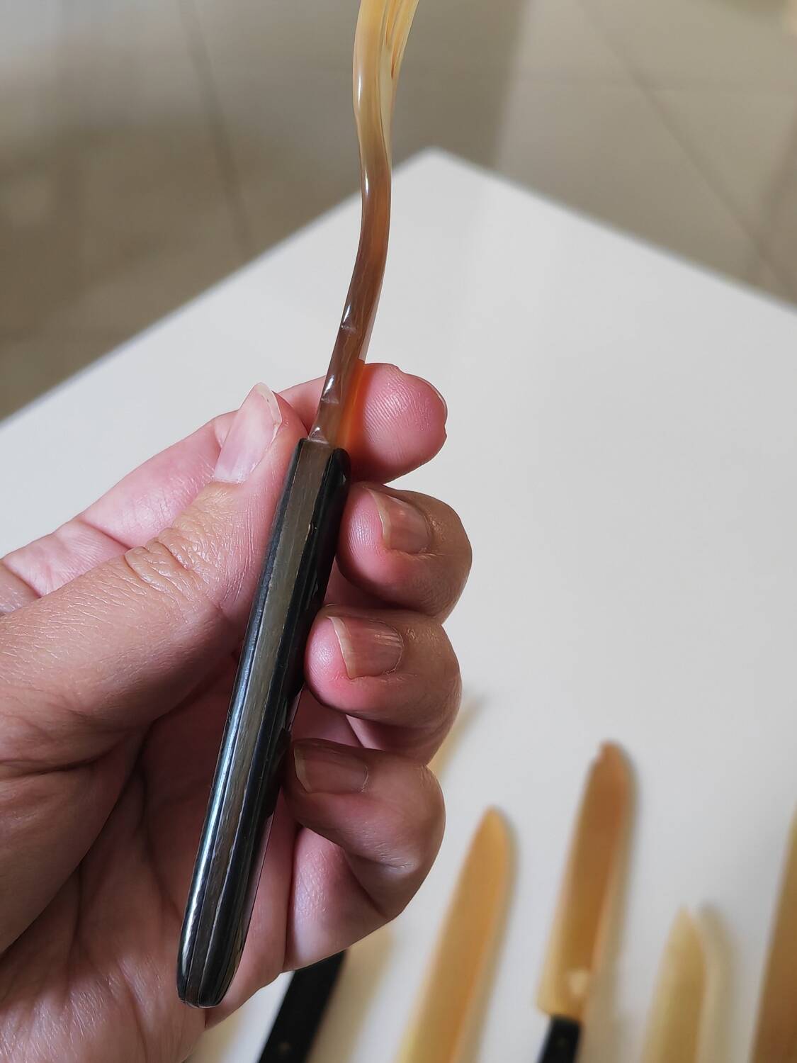 Fruit cutlery in blond and brown horn