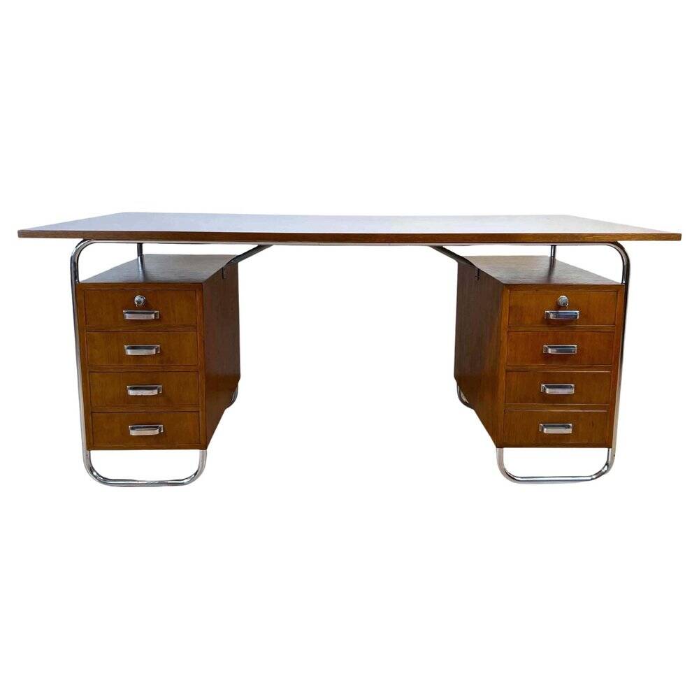 Vintage Bauhaus Oak Veneer Desk from Mücke & Melder, 1940s