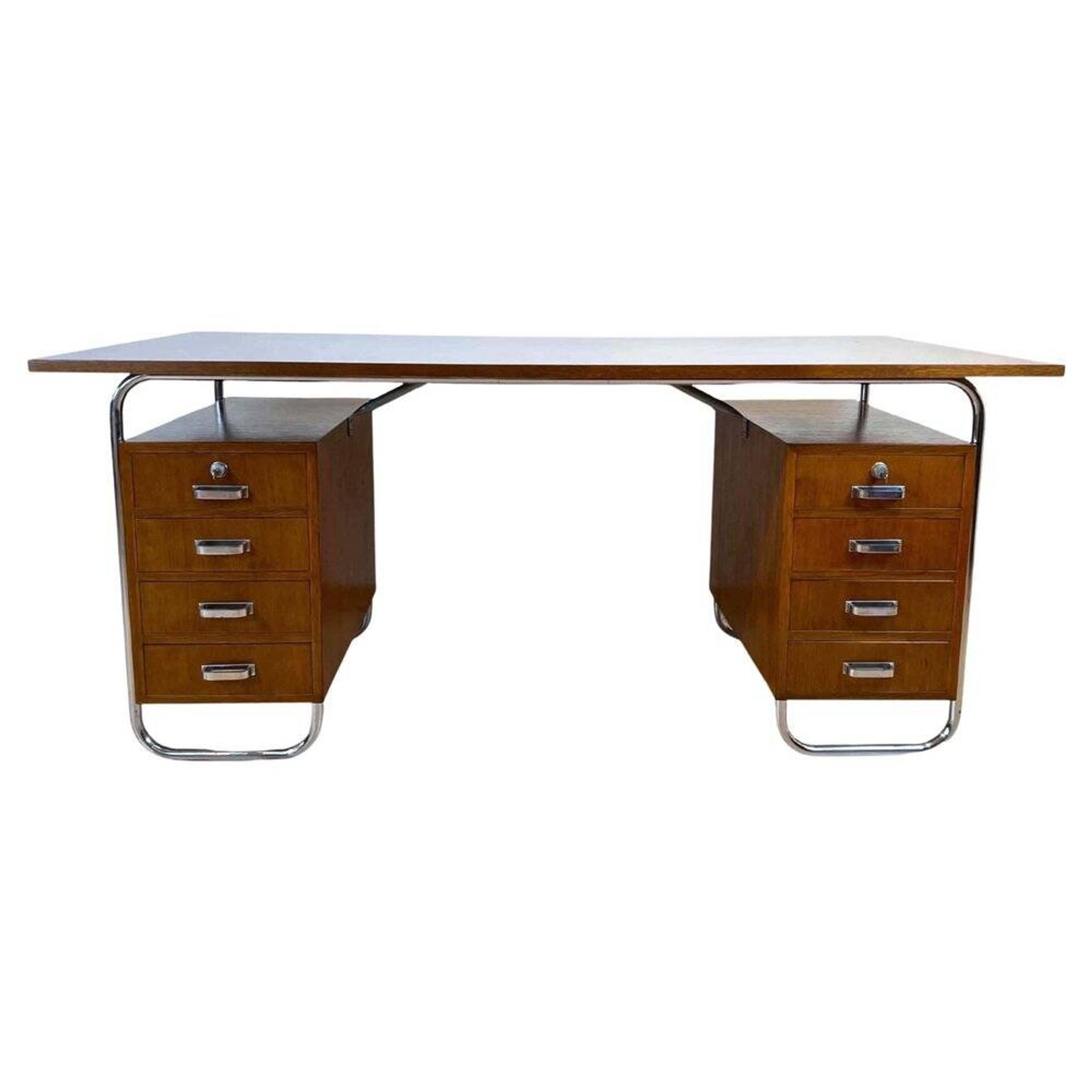 Vintage Bauhaus Oak Veneer Desk from Mücke & Melder, 1940s