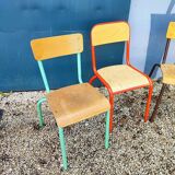 Set of 4 vintage deparaillé school chairs