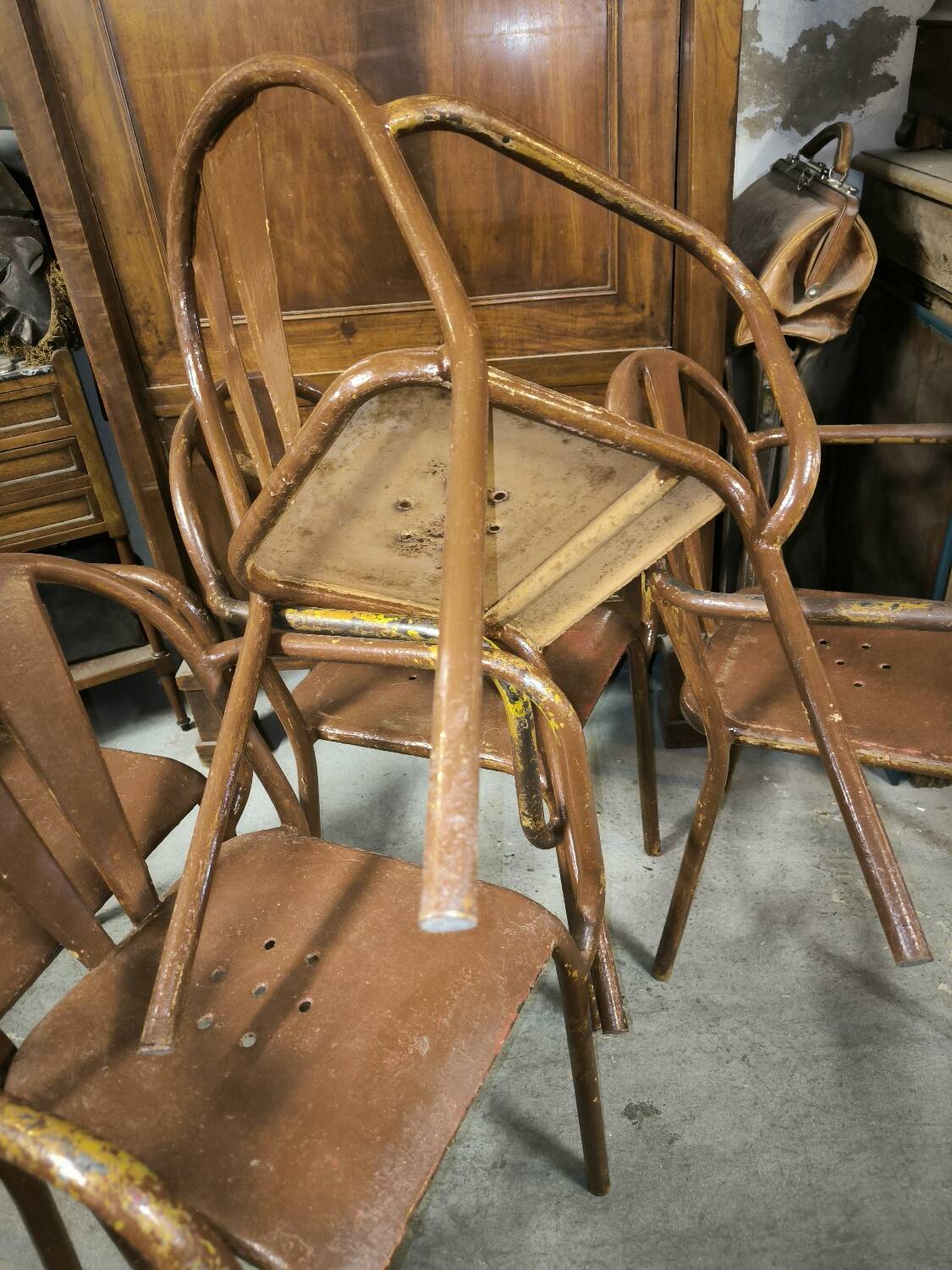 Set of 5 steel garden armchairs circa 1940/50