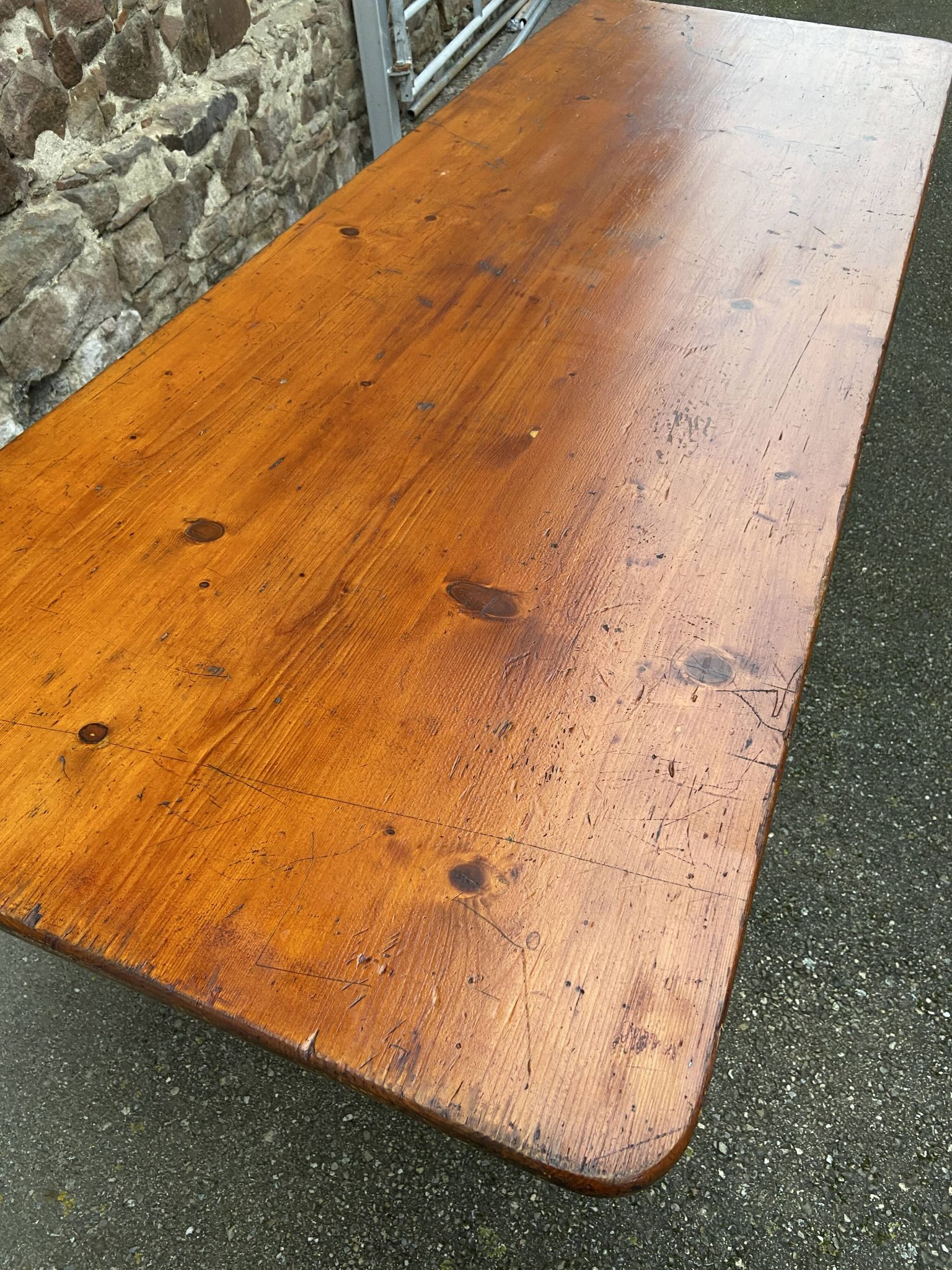 Large Alsatian bistro coffee table in fir French bistro table 1930