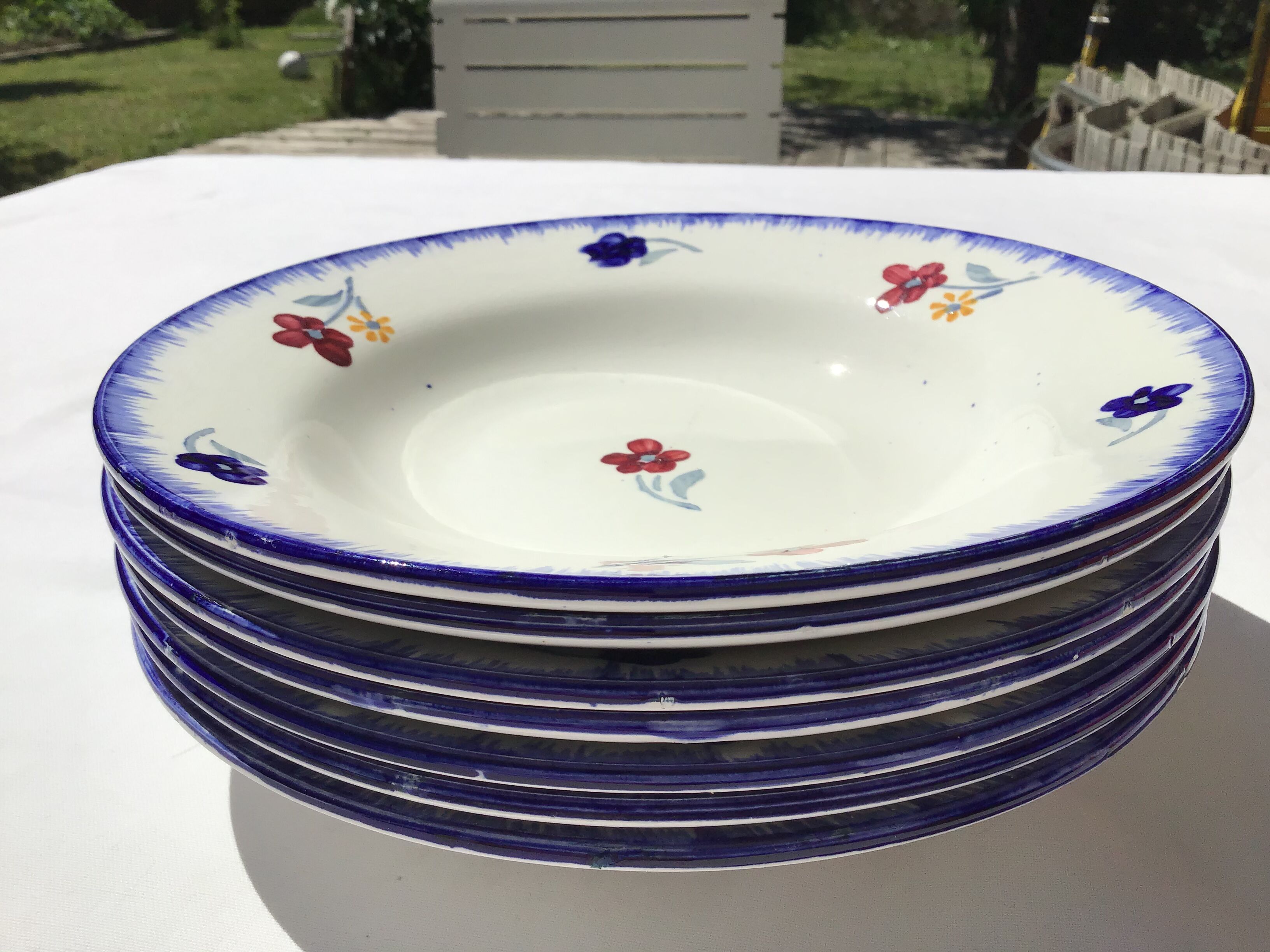 7 Digoin Mary Lou dark blue edge hollow plates