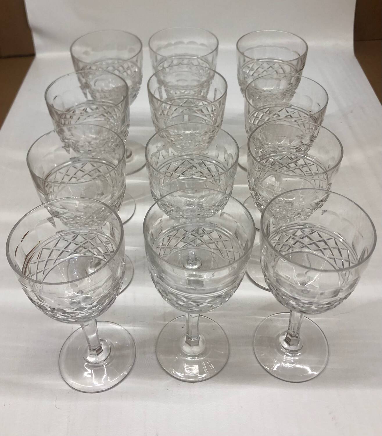 Set of 12 cut crystal stemmed glasses from the Nancy crystal factory, art deco