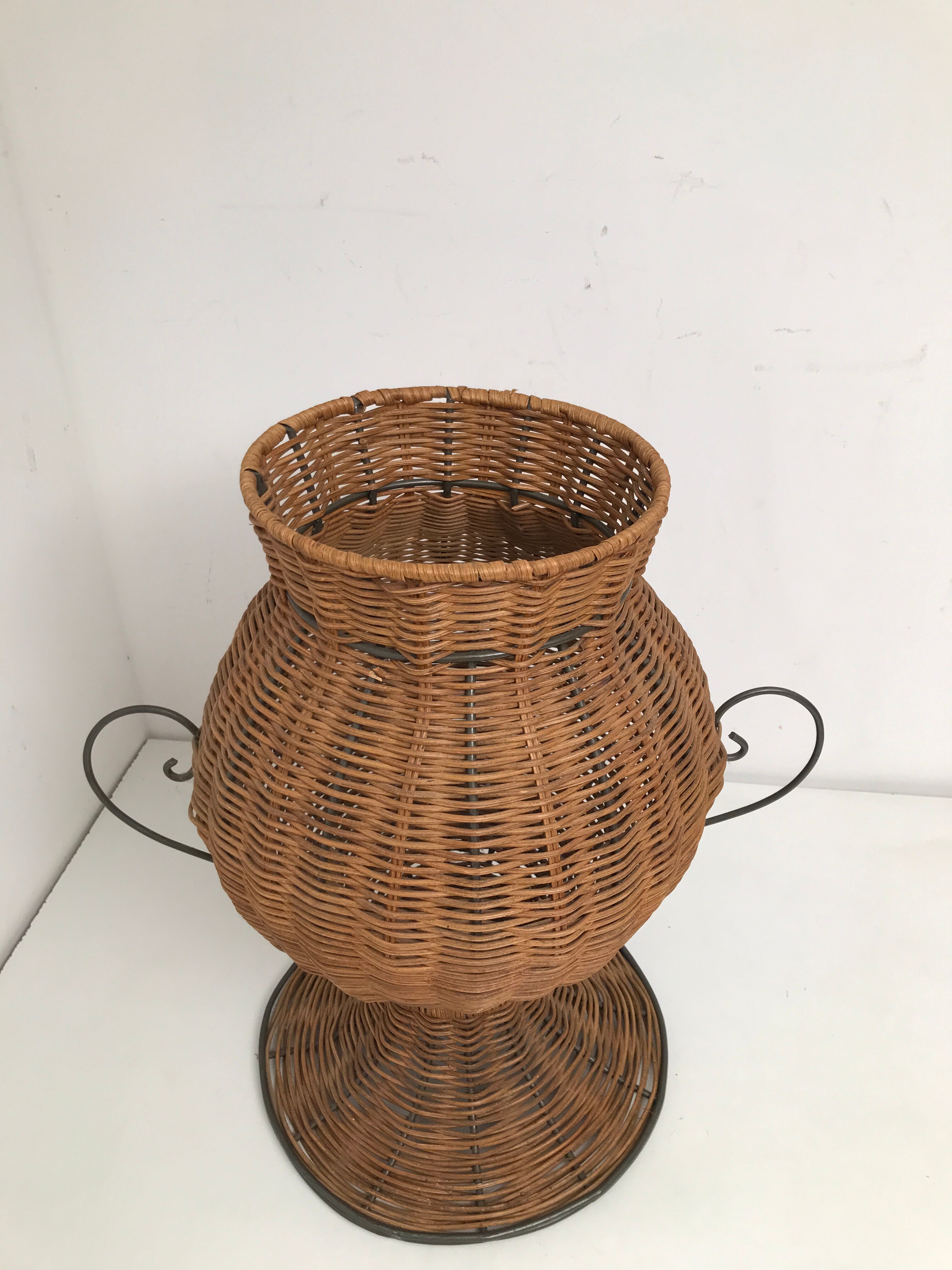 Vintage wrought iron wicker plant holder