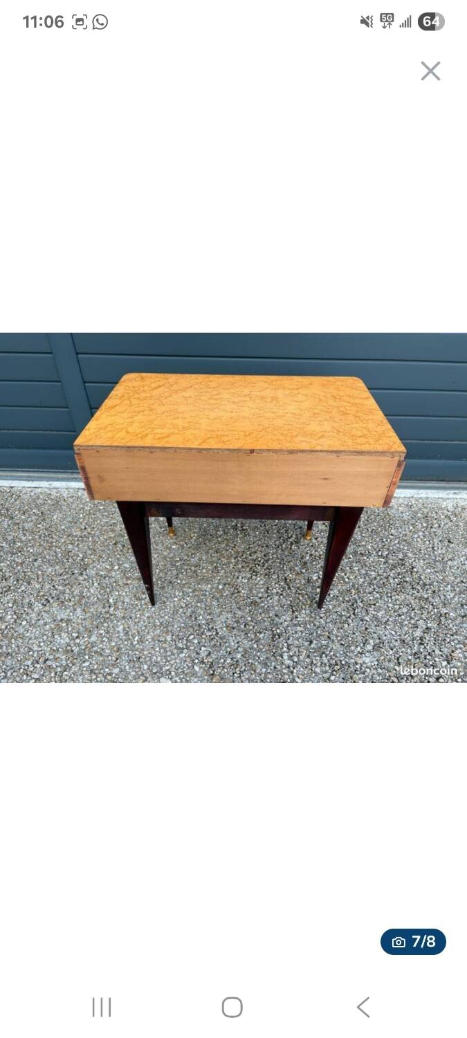 Vintage side table – 1950s/60s – burl wood & splayed legs