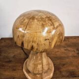 Hand-carved oak table lamp in the shape of a mushroom
