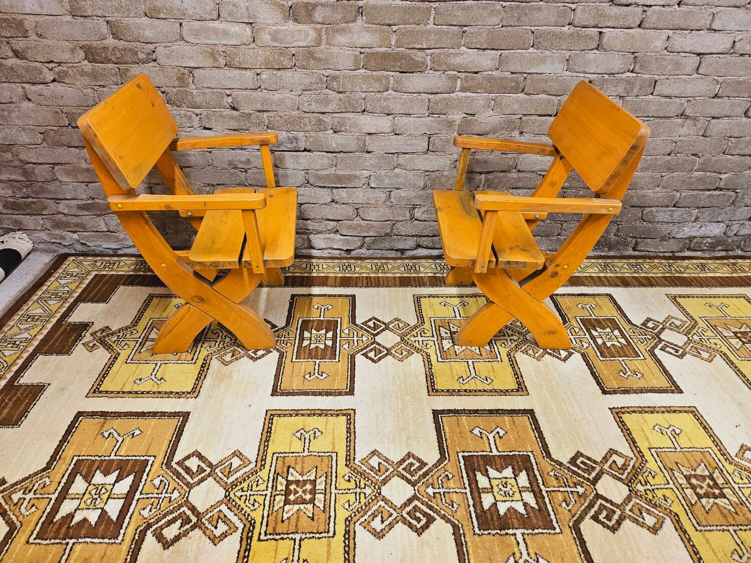 Pair of solid wood armchairs 1960