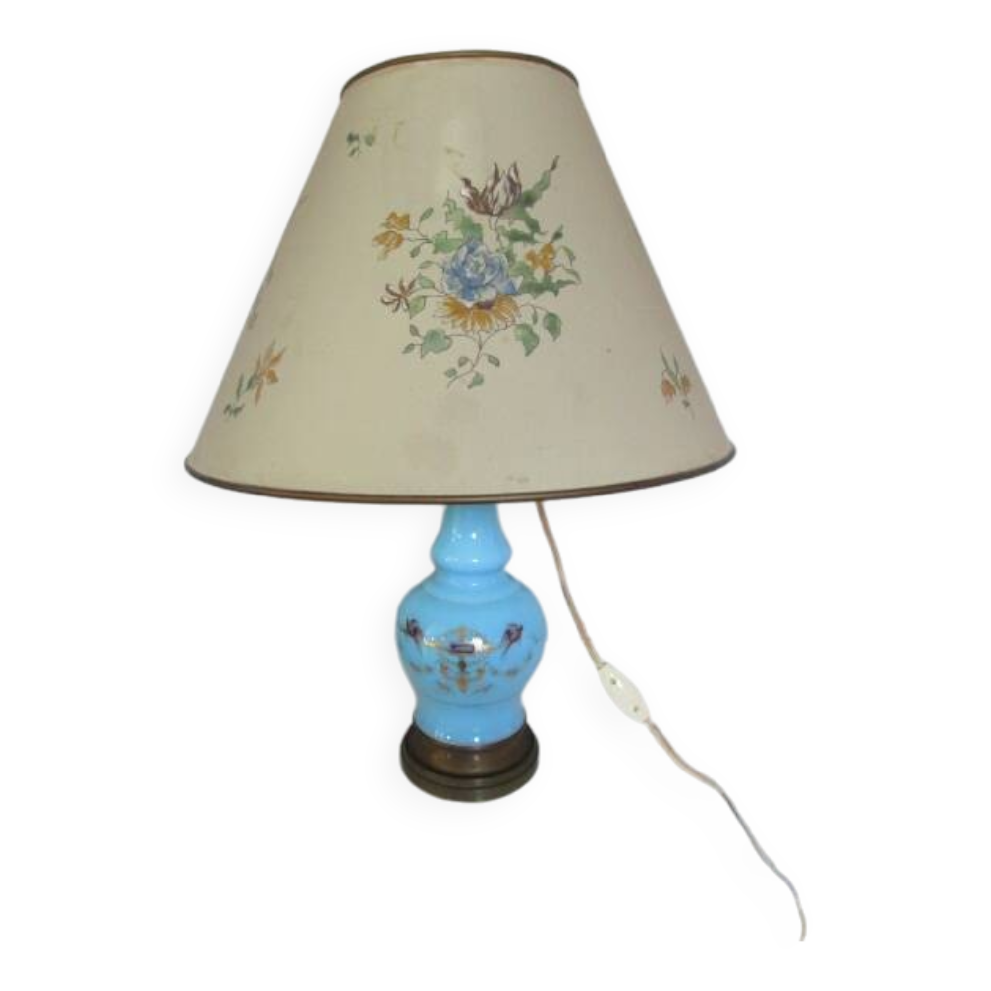 Antique NAP III living room lamp in painted opaline
