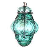 Green Seguso Murano Caged Glass Lantern, Italy, 1940s