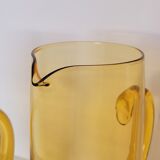 2 carafes en verre soufflé couleur jaune ambré vintage