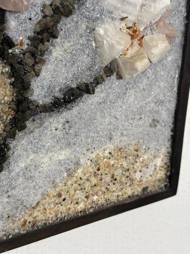 Swedish Stone work on Panel “Äppelblom” By Olga Aue‑Birkfeldt, Framed 52×32cm