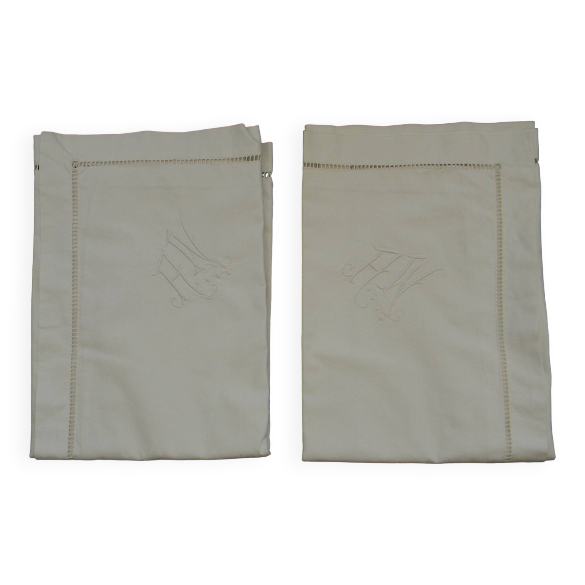 Pair of antique pillowcases. Monogram A W.