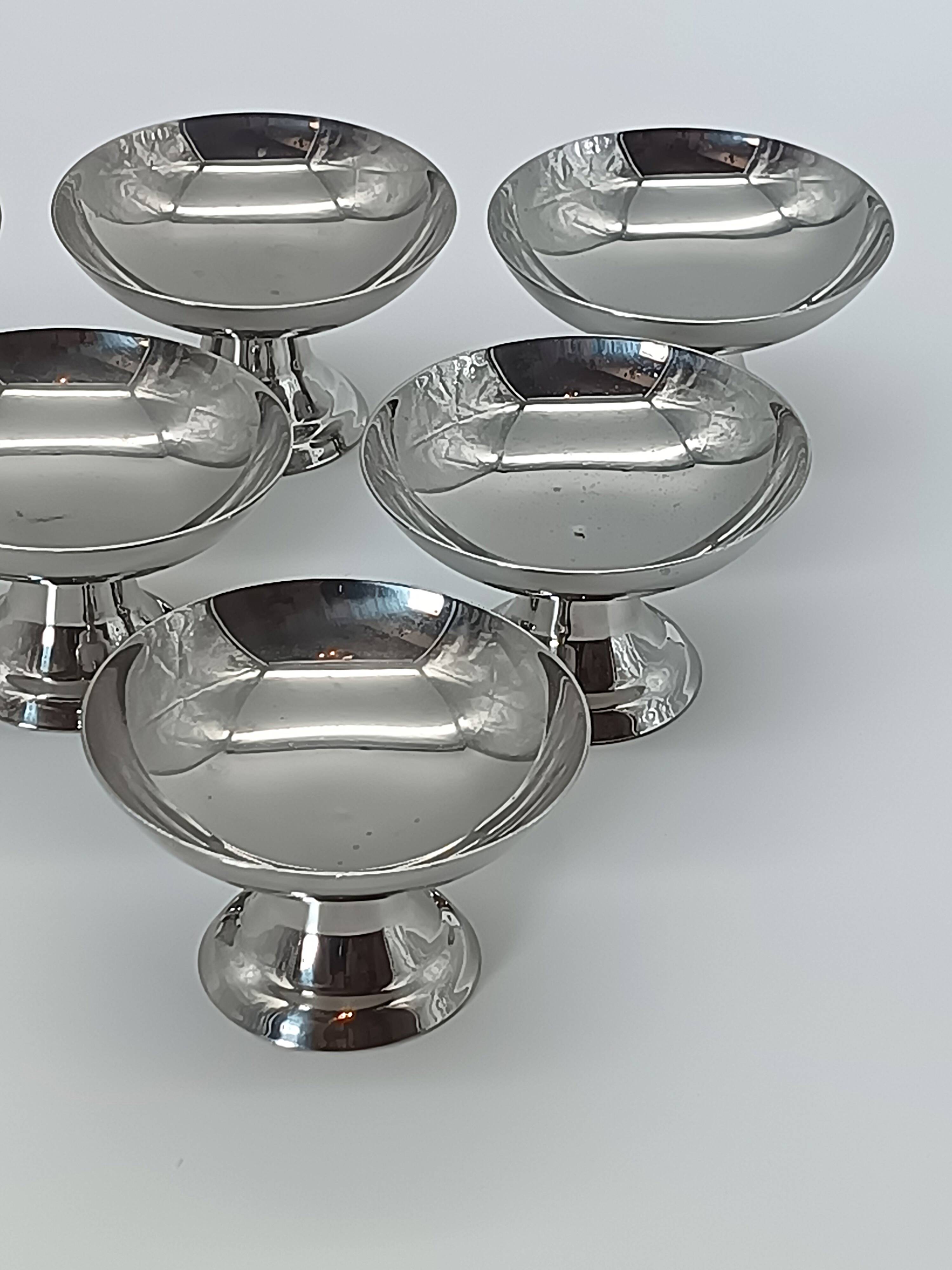 Set of 6 vintage ice cream bowls in 18/10 stainless steel - Bistro Style