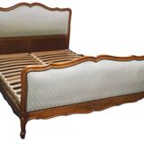 Cabinetmaker's bed frame and matching upholstered bedspread