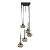 Chrome metal waterfall suspension and gray smoked glass globes seventies design staircase LAMP-7361