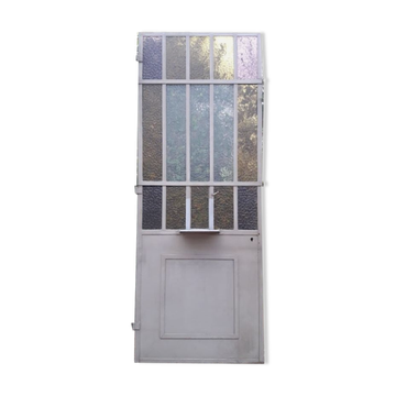 Workshop door 258.4x98.5cm in iron and colored cathedral glass