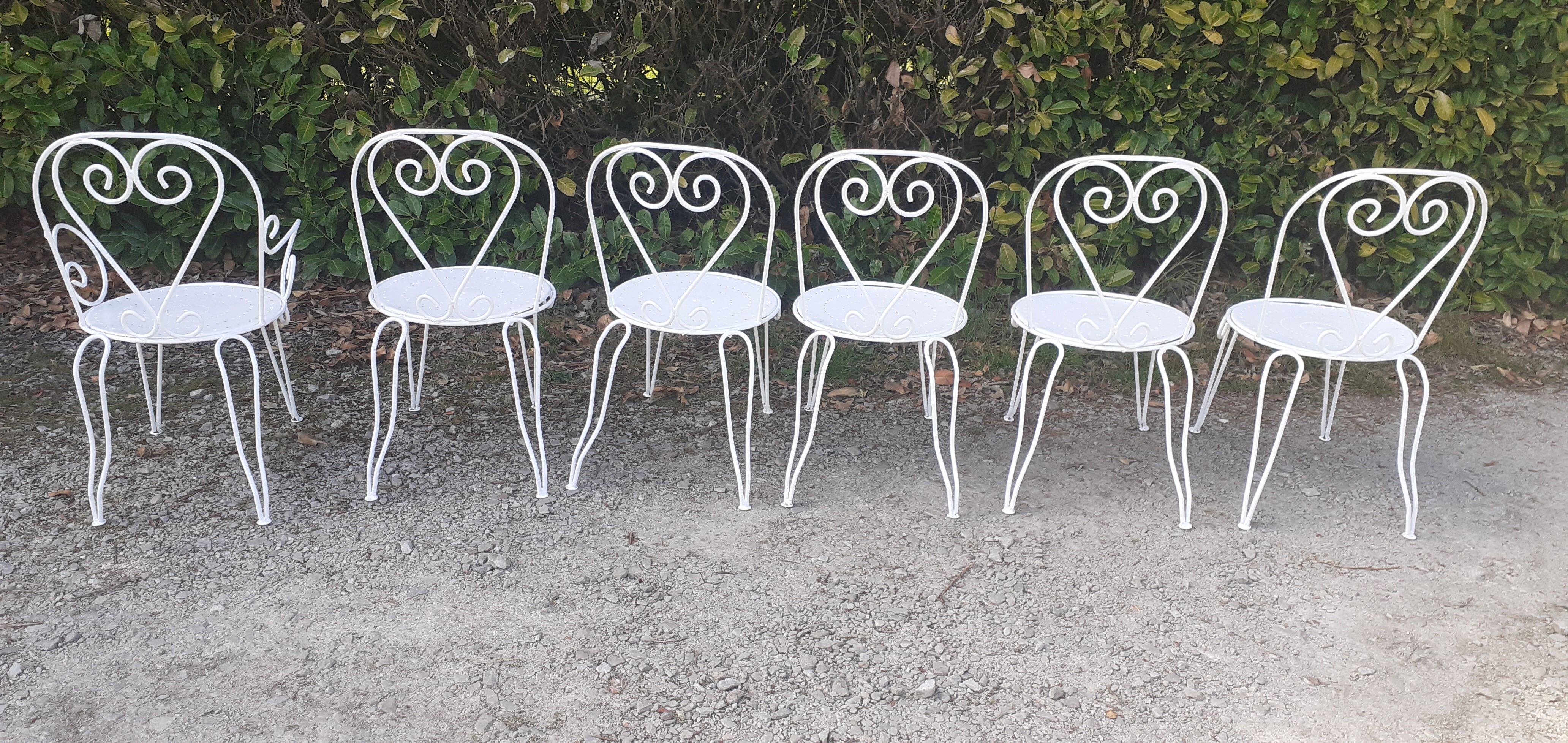 Salon de jardin 1 table 1 fauteuils 5 chaises fer forgé blanc ancien