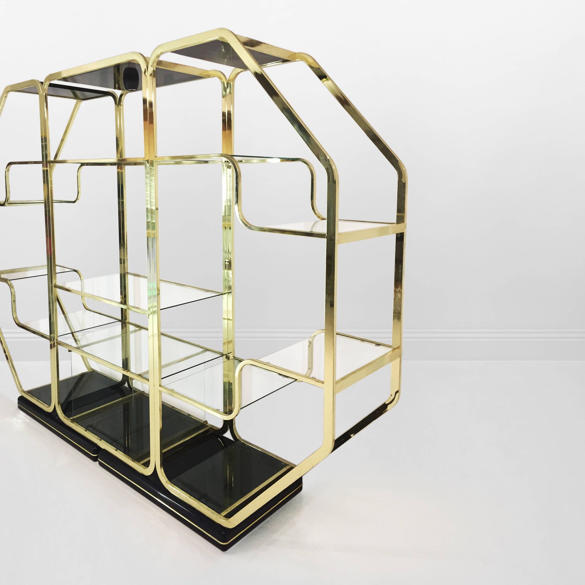 Brass Glass Octagonal Etagere Hollywood Regency 70s Midcentury