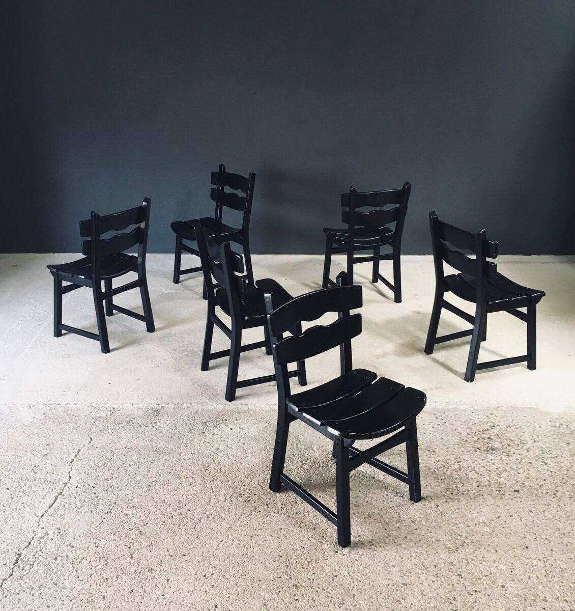 Brutalist dining chairs by Dittmann for Awa Radbound, Netherlands, 1970s, set of 6.