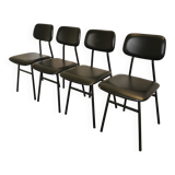 SET of 4 Vintage School Chairs /Black Leather / STOL Kamnik 80s Yugoslavia