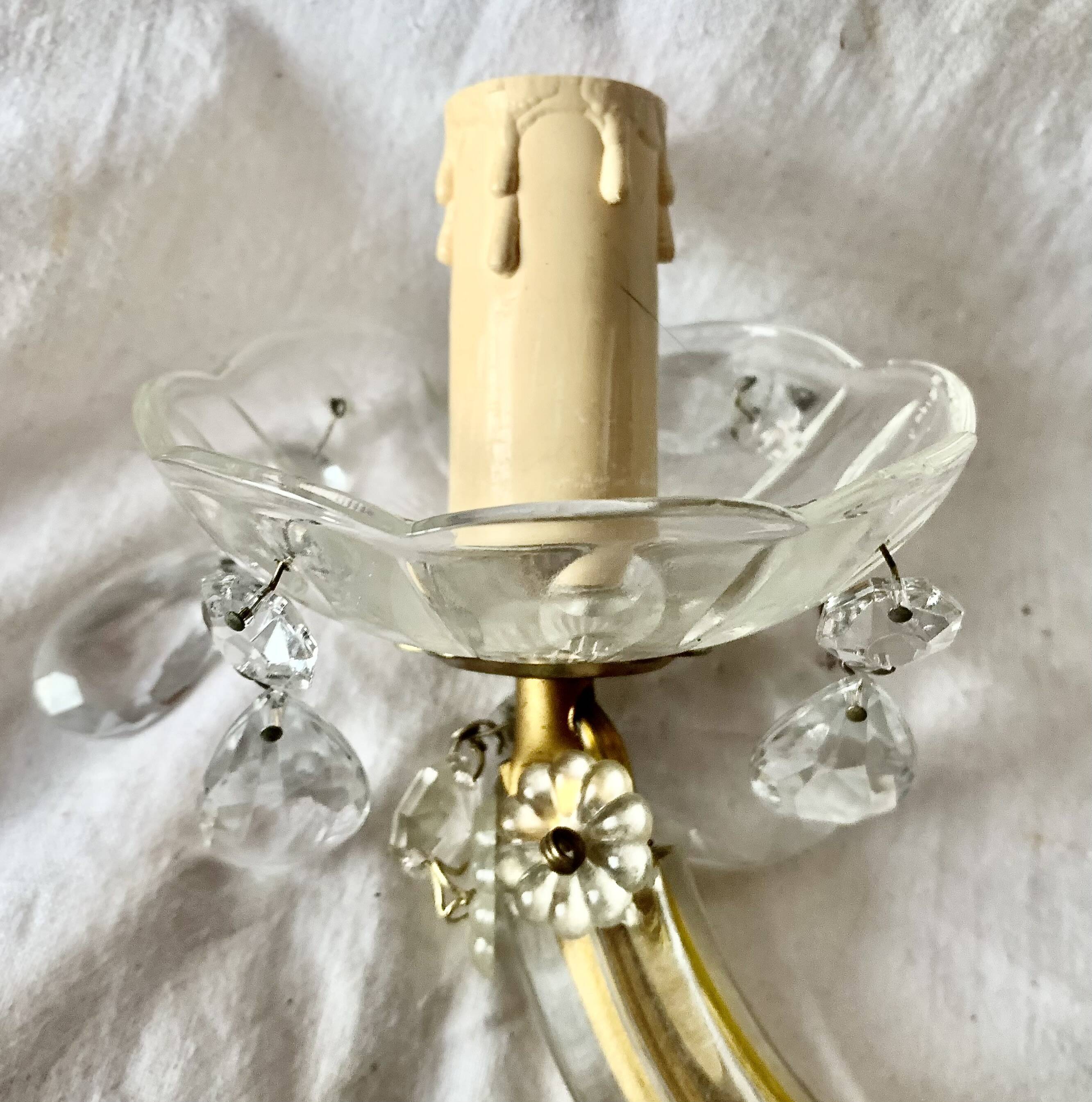 "Pair of vintage glass and brass wall sconces with tassels