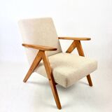 Vintage armchair B-310 VAR beige structural boucle 1970s - 2 pieces available - light wood