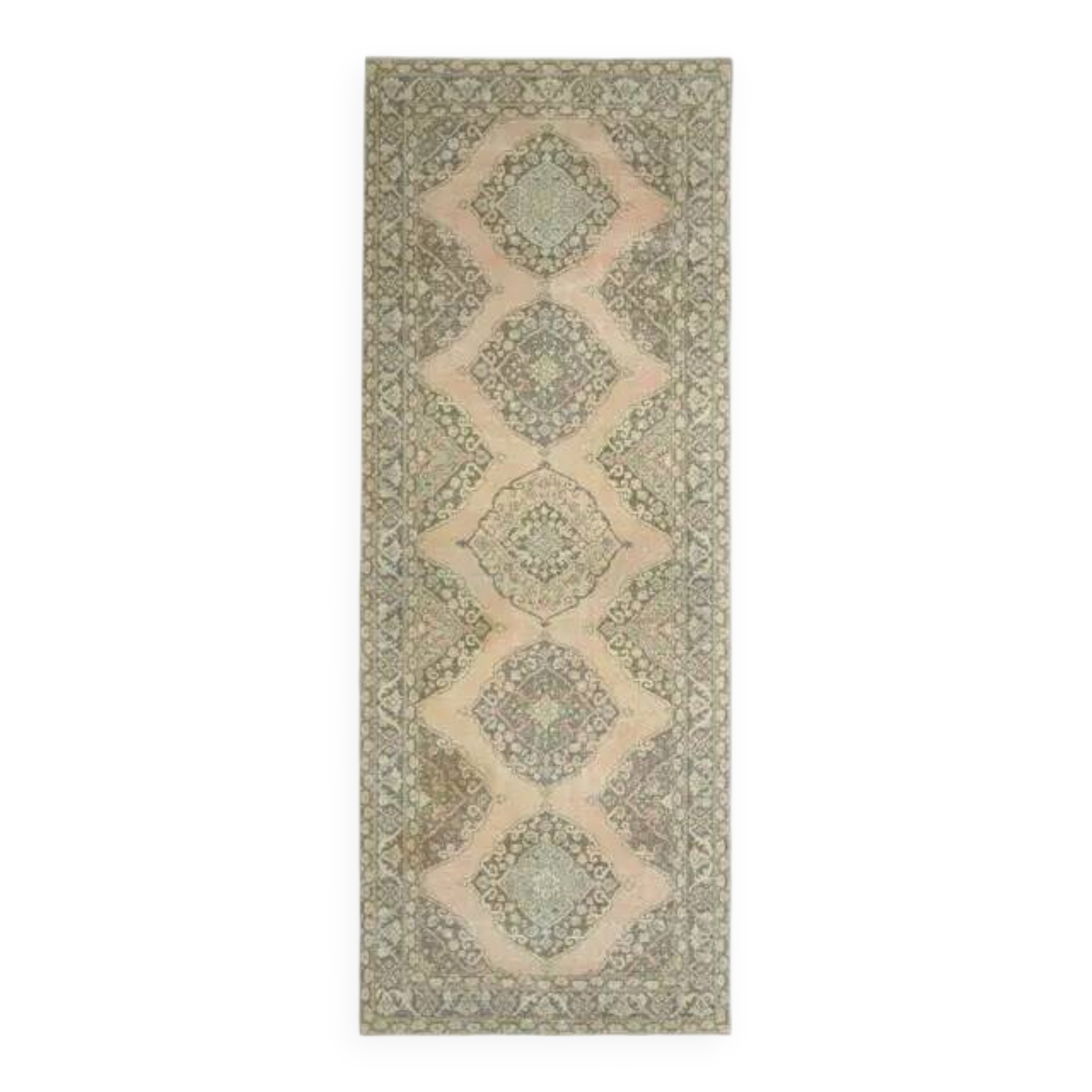 1970s Vintage Turkish Oushak Handmade Wool Cotton Orange Runner Rug 147x386
