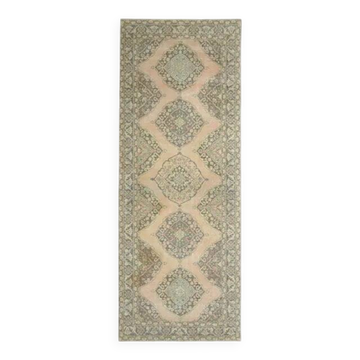 Tapis couloir vintage turc Oushak fait main en laine et coton orange des années 1970 147x386