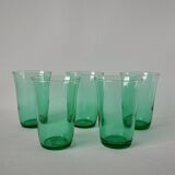 lot de 5 verres à eau en verre vert made in France années 70