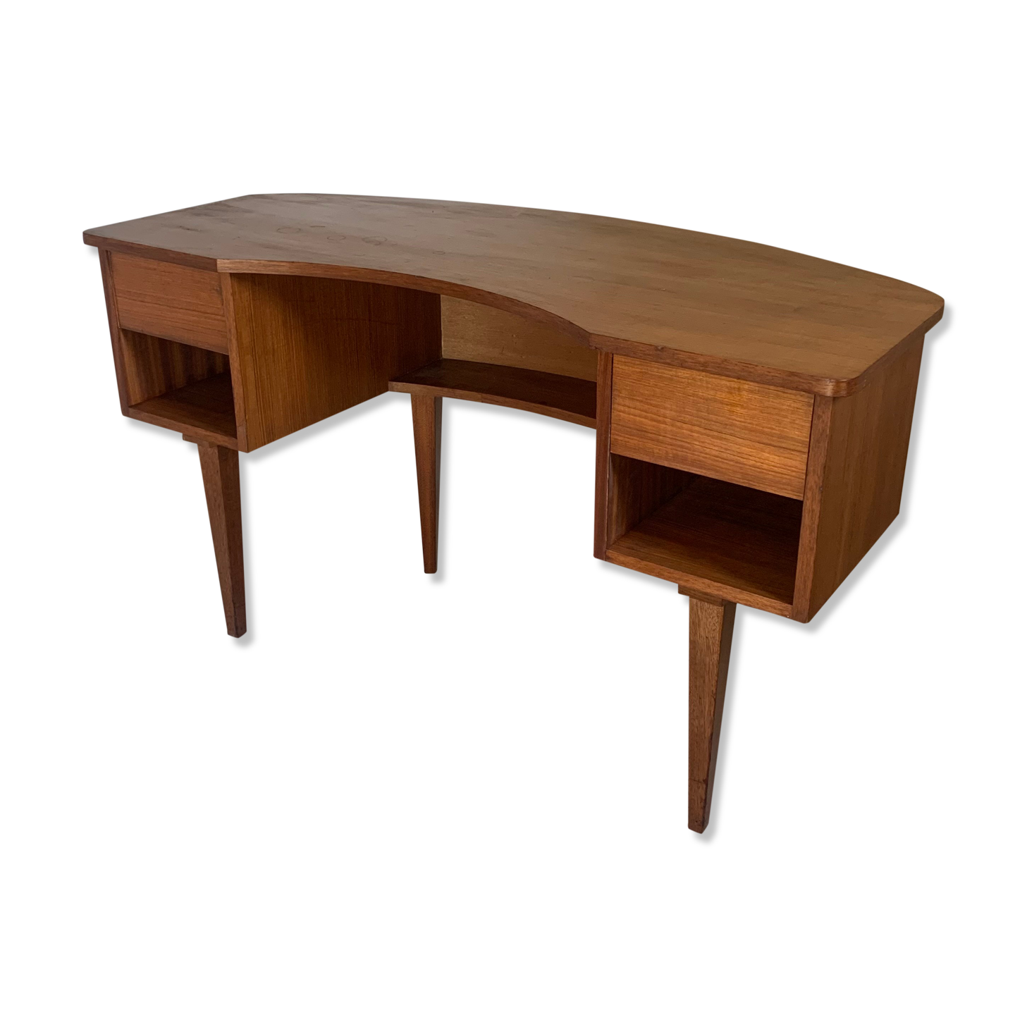 Vintage curved teak desk