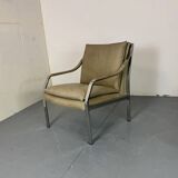 Modernist Mid Century Walter Knoll steel and leather lounge chair