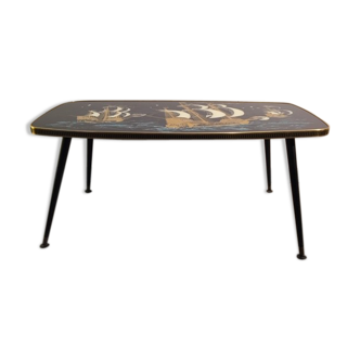 60s black glass coffee table