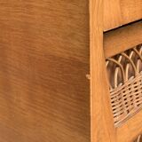 Rattan wardrobe and its compass-legged chest of drawers, 1960