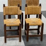 4 brutalist chairs in straw and wood