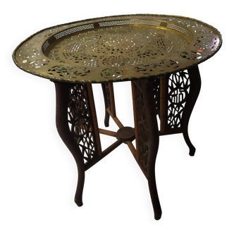 Pedestal table, Asian tea table with openwork copper top