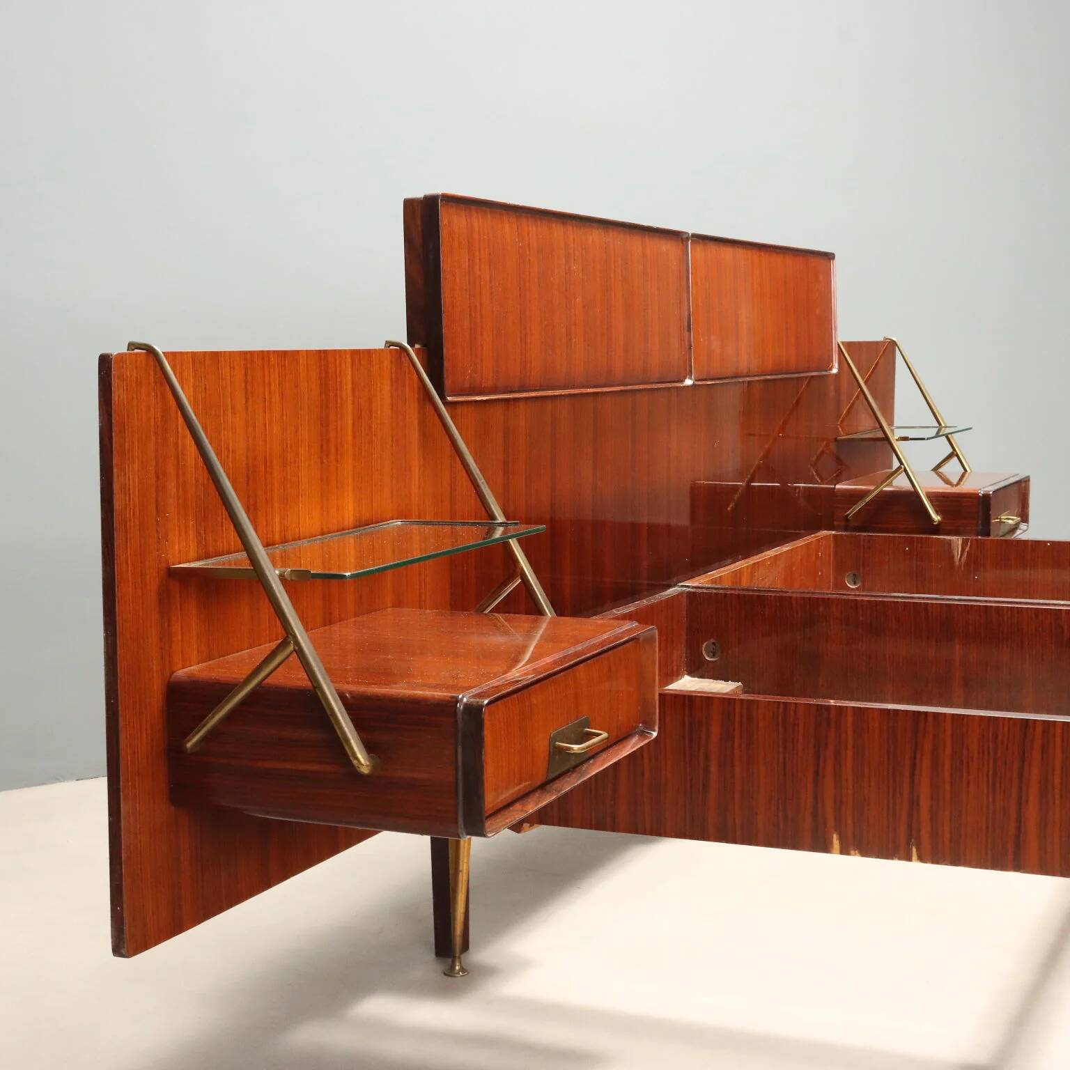Double bed from the 1960s with bedside tables by Silvio Cavatorta.