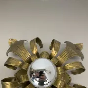 Rare 24 cm Large Theatre Ceiling Light in Gold-Coloured Brass in Florentine Leaf Style, Italy, 1970s