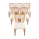 Set of 6 walnut dining chairs in boucle by Frits Henningsen, Denmark, 50s