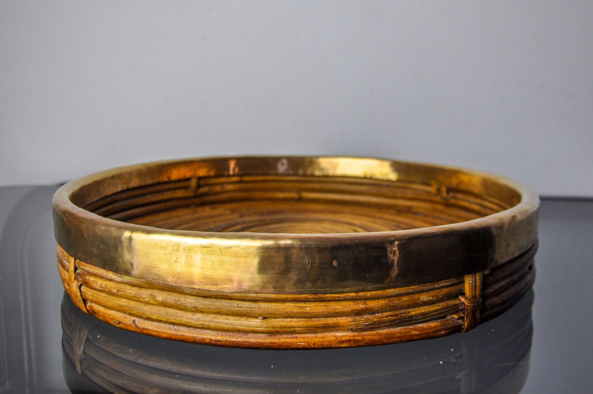 Rattan and brass top, Italy, 1970